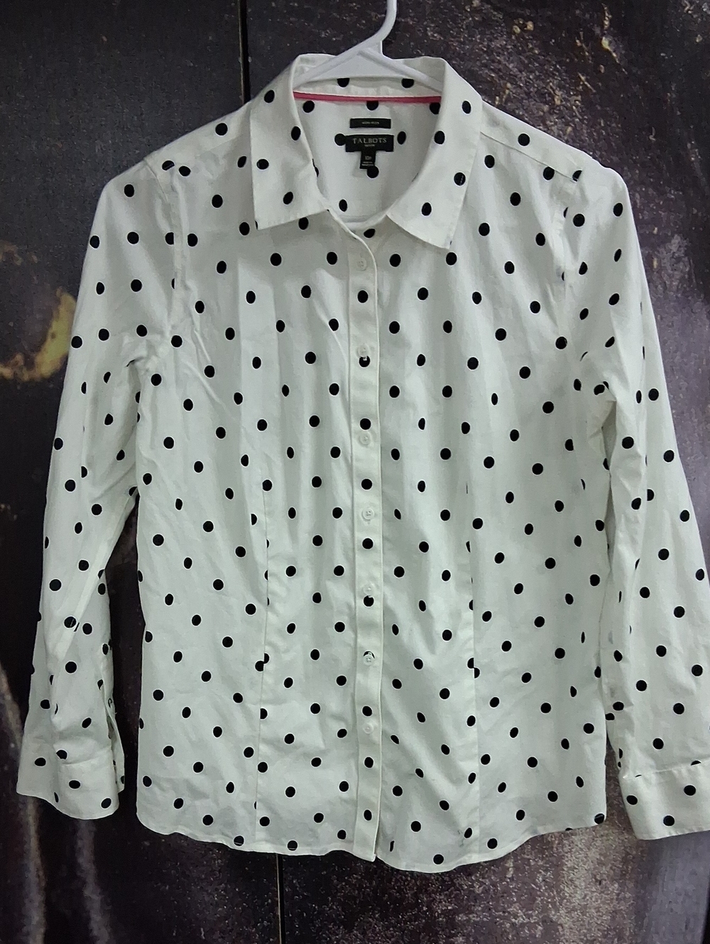 Talbots White and Black Polka Dot Shirt Size 10P